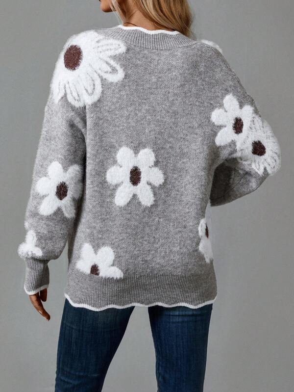 THEA ELEGANT V-NECK FLORAL SWEATER